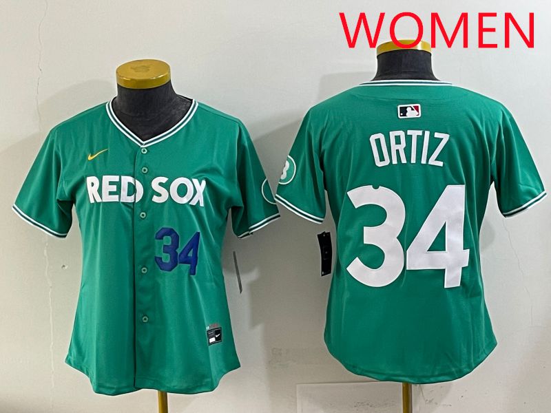 Women 2025 Boston Red Sox #34 Ortiz Dark Green Joint Name Nike MLB Jersey style 3